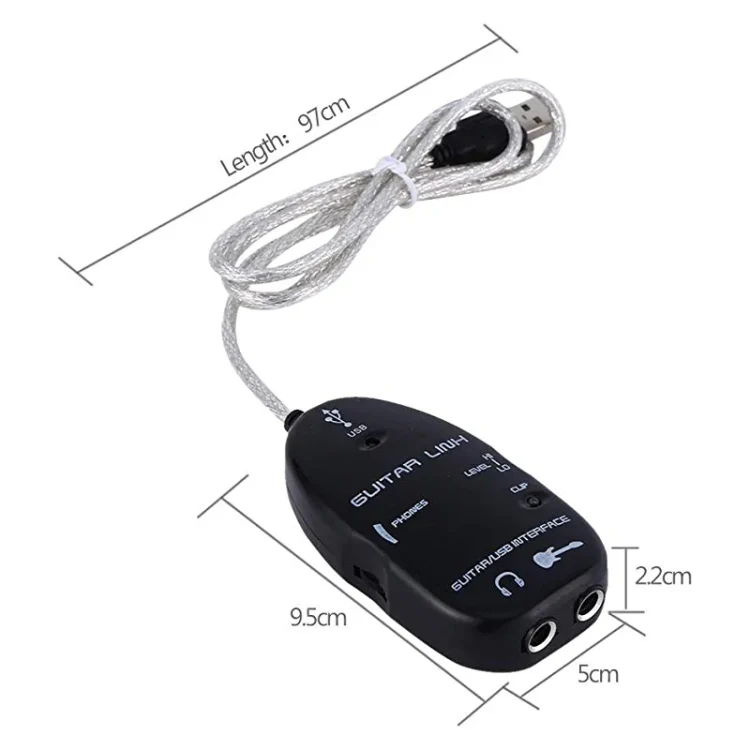 USB Interface Guitar Link Cable PC / MAC Recording(Black) - Image 2