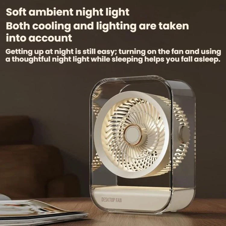 USB Rechargeable Desktop High-Power Fan With Night Light(Beige) - Image 10