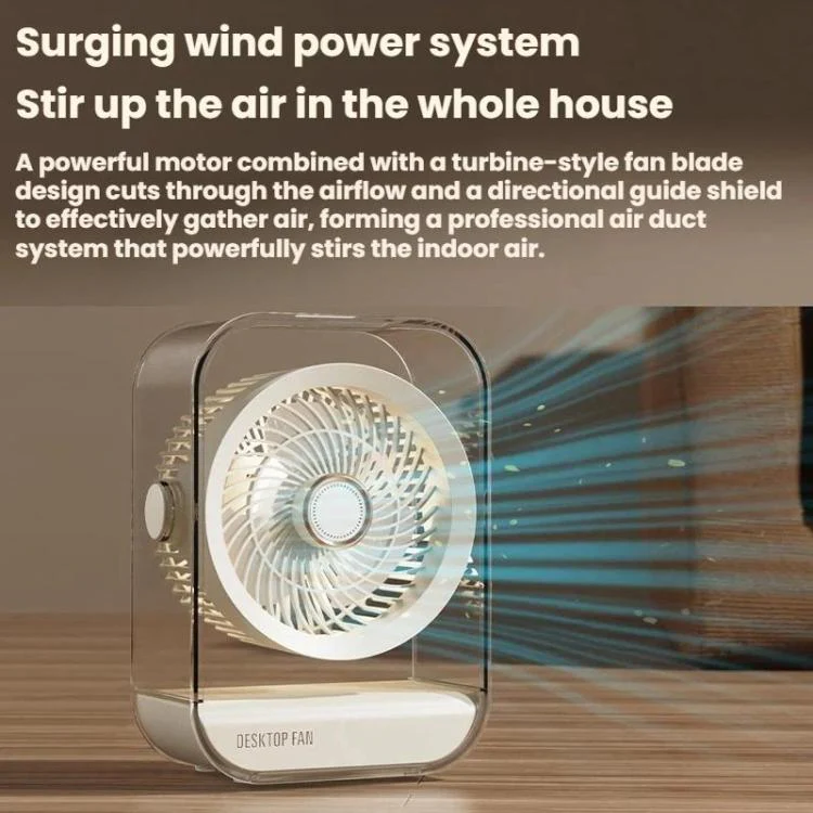 USB Rechargeable Desktop High-Power Fan With Night Light(Beige) - Image 9