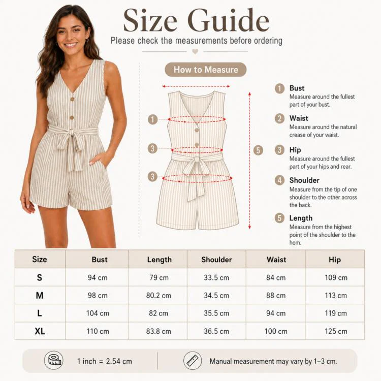 V-Neck Sleeveless Striped Jumpsuit Shorts, Size: M(Navy Blue) - Image 6