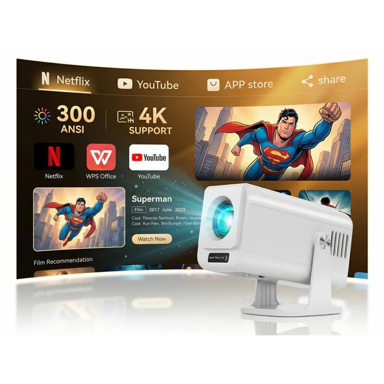 V1 Auto-focus 3 inch LCD 1920x1080P 270ANSI Android 13 OS Portable Smart Projector, Plug Type:EU Plug(White) - Image 5