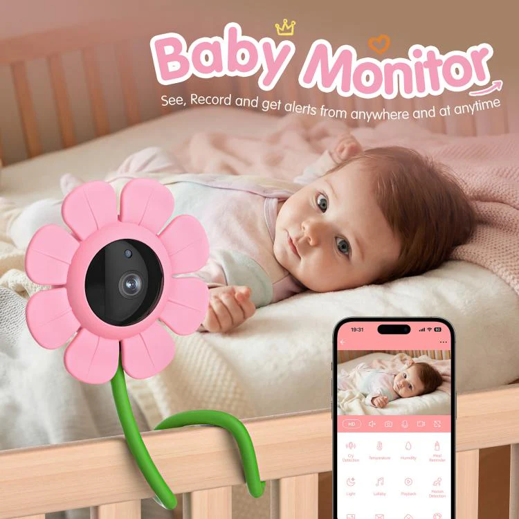 V1 Flower Shaped 4MP Baby Monitor Care Camera, Plug:EU Plug(Blue) - Image 3