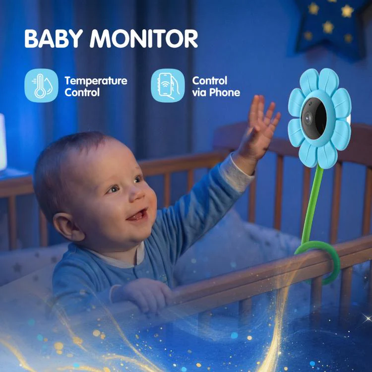 V1 Flower Shaped 4MP Baby Monitor Care Camera, Plug:EU Plug(Blue) - Image 4