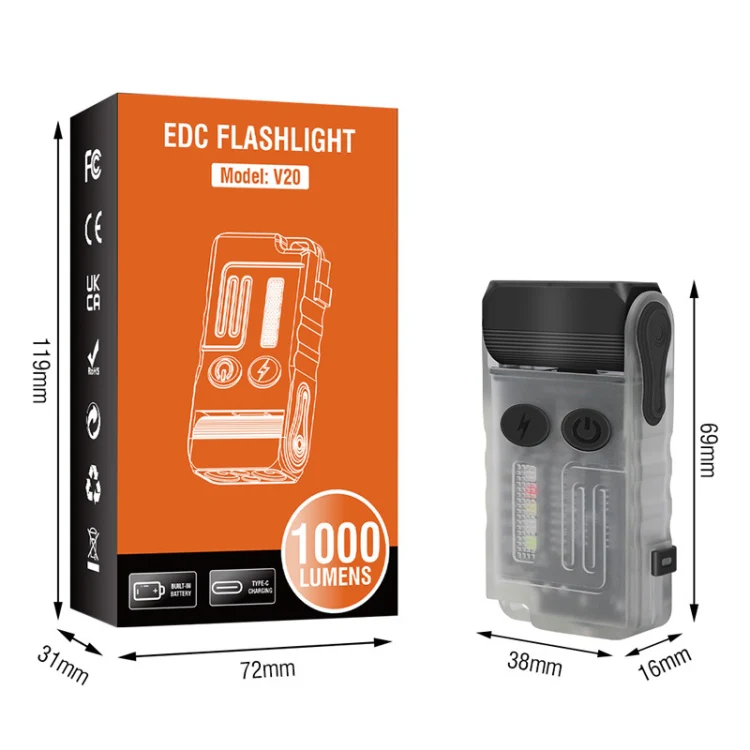 V20 Portable Keychain Light Rechargeable Bright Mini Flashlight(White Red Light) - Image 3