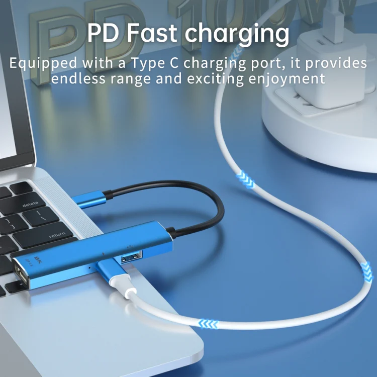 V264B 3 in 1 USB-C / Type-C to USB3.0 + PD3.0 + DP1.4 3-Ports Multi Splitter Adapter OTG HUB - Image 5