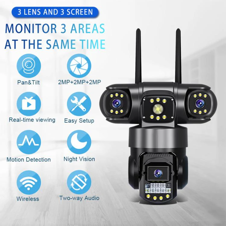 V380 3MP HD Panoramic 360 Degrees Triple Lens Wireless WiFi Surveillance Camera, EU Plug(Black) - Image 2