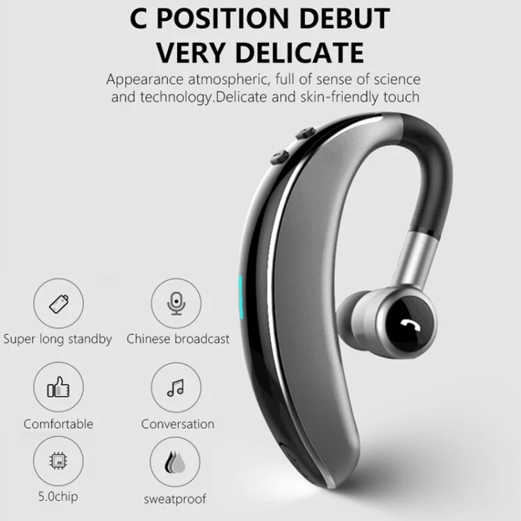 V7 Bluetooth 5.0 Business Style Wireless Stereo Sports Bluetooth Earphone, Support Inform Caller Name (Black) - Image 3