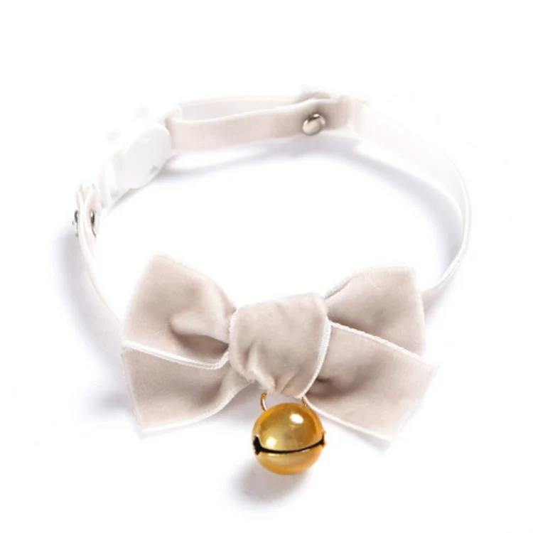 Velvet Bowknot Adjustable Pet Collar Cat Dog Rabbit Bow Tie Accessories, Size:S 17-30cm, Style:Bowknot With Bell(Gray) - Image 2