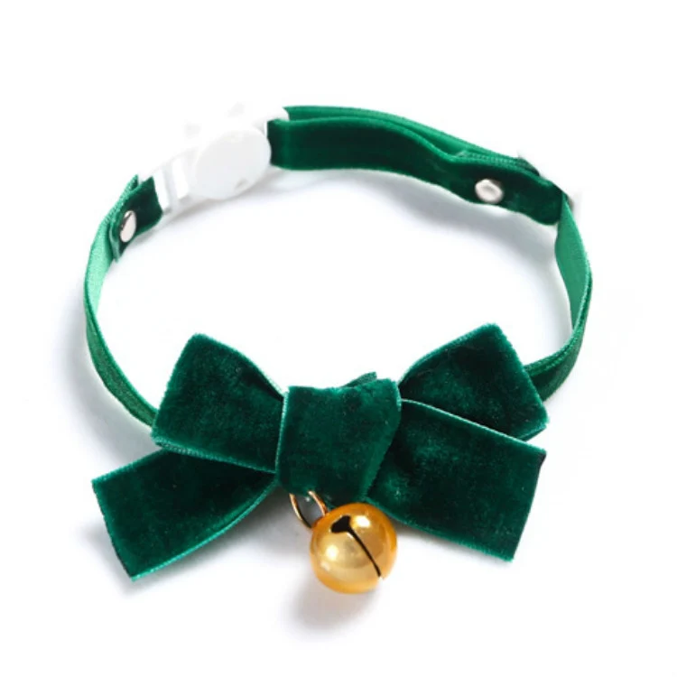 Velvet Bowknot Adjustable Pet Collar Cat Dog Rabbit Bow Tie Accessories, Size:S 17-30cm, Style:Bowknot With Bell(Green) - Image 2