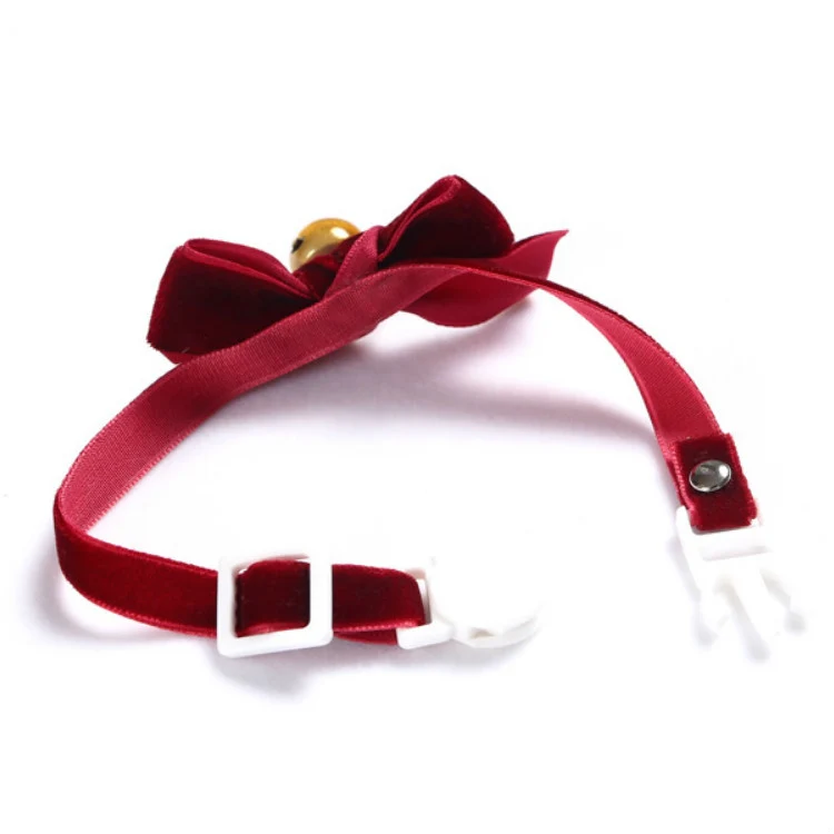 Velvet Bowknot Adjustable Pet Collar Cat Dog Rabbit Bow Tie Accessories, Size:S 17-30cm, Style:Bowknot With Bell(Green) - Image 4