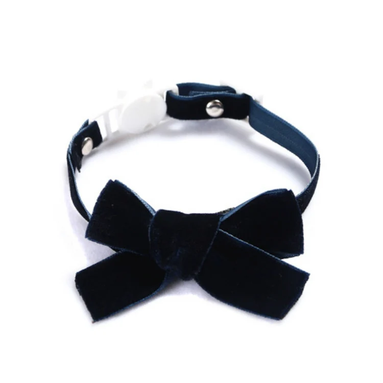 Velvet Bowknot Adjustable Pet Collar Cat Dog Rabbit Bow Tie Accessories, Size:S 17-30cm, Style:Bowknot(Blue) - Image 2