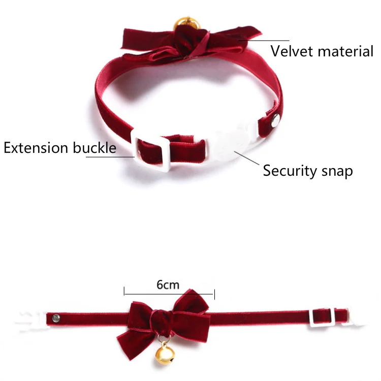 Velvet Bowknot Adjustable Pet Collar Cat Dog Rabbit Bow Tie Accessories, Size:S 17-30cm, Style:Bowknot(Green) - Image 5