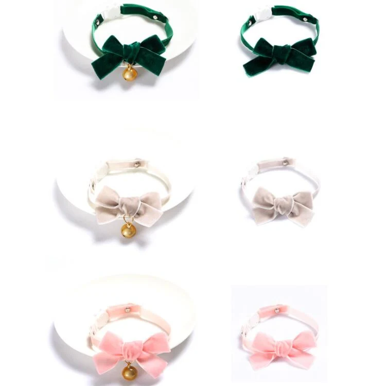 Velvet Bowknot Adjustable Pet Collar Cat Dog Rabbit Bow Tie Accessories, Size:S 17-30cm, Style:Bowknot(Pink) - Image 3