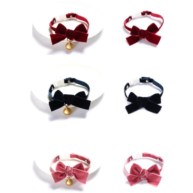 Velvet Bowknot Adjustable Pet Collar Cat Dog Rabbit Bow Tie Accessories, Size:S 17-30cm, Style:Bowknot(Red) - Image 3