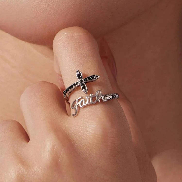 Vintage Cross Copper White Gold Plating Adjustable Ring(YIR309-E) - Image 5