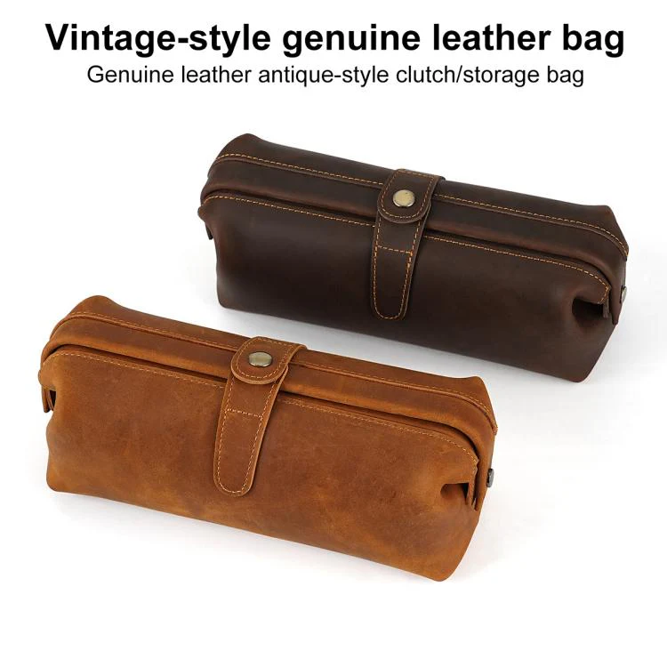 Vintage Genuine Leather Large Capacity Clutch Bag Cosmetics Antique Storage Bag(Black) - Image 2