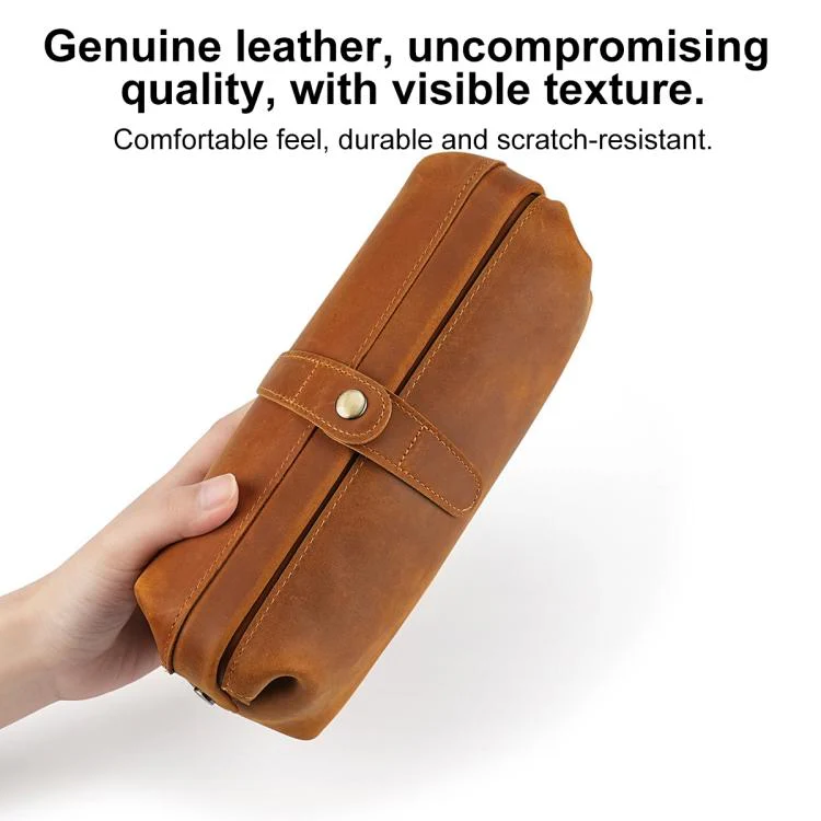 Vintage Genuine Leather Large Capacity Clutch Bag Cosmetics Antique Storage Bag(Coffee) - Image 3