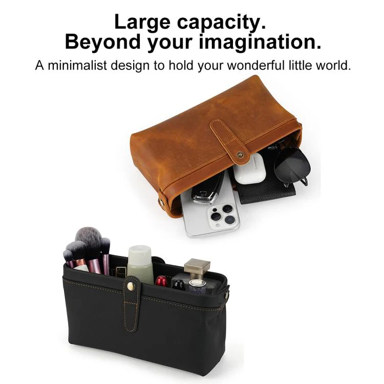 Vintage Genuine Leather Large Capacity Clutch Bag Cosmetics Antique Storage Bag(Coffee) - Image 4