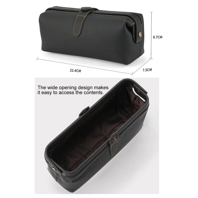Vintage Genuine Leather Large Capacity Clutch Bag Cosmetics Antique Storage Bag(Cowhide Black) - Image 6