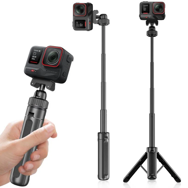 VT-10 Magnetic Tabletop Tripod Telescopic BallHead Selfie Stick for DJI, Insta360, GoPro and Other Action Cameras (Black)