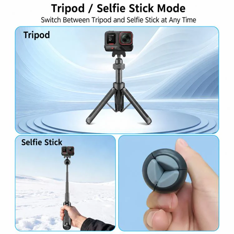 VT-10 Magnetic Tabletop Tripod Telescopic BallHead Selfie Stick for DJI, Insta360, GoPro and Other Action Cameras (Black) - Image 4