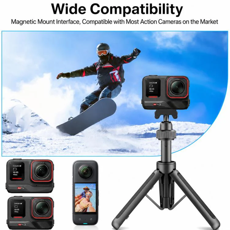 VT-10 Magnetic Tabletop Tripod Telescopic BallHead Selfie Stick for DJI, Insta360, GoPro and Other Action Cameras (Black) - Image 5