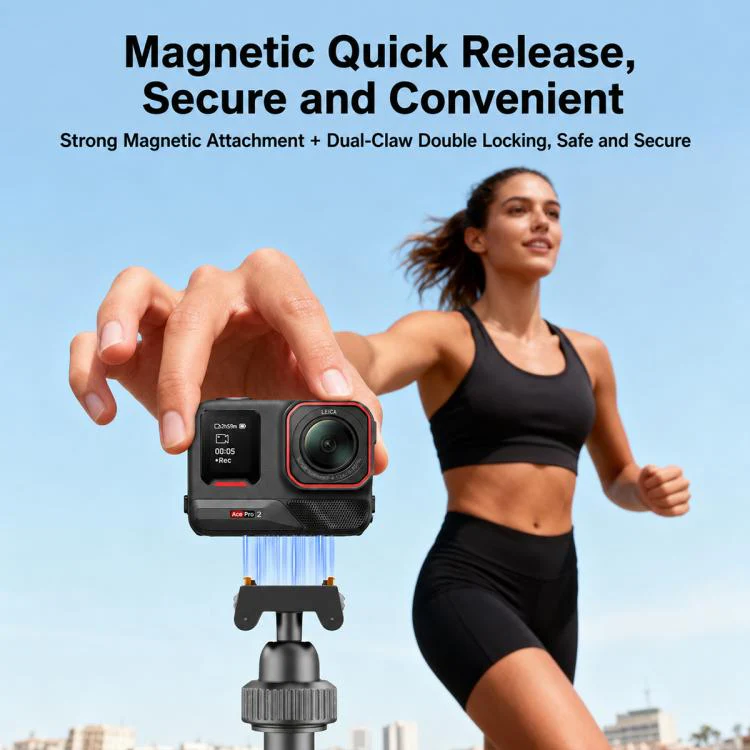 VT-10 Magnetic Tabletop Tripod Telescopic BallHead Selfie Stick for DJI, Insta360, GoPro and Other Action Cameras (Black) - Image 7