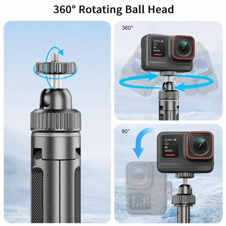 VT-12 Tabletop Tripod Telescopic 1/4 BallHead Selfie Stick for DJI, Insta360, GoPro and Other Action Cameras(Black) - Image 5