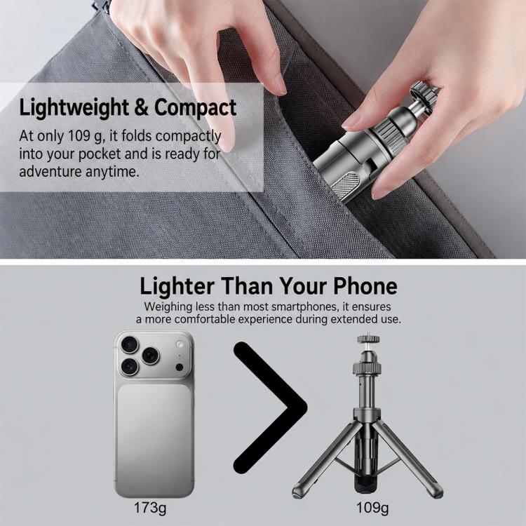 VT-12 Tabletop Tripod Telescopic 1/4 BallHead Selfie Stick for DJI, Insta360, GoPro and Other Action Cameras(Black) - Image 8