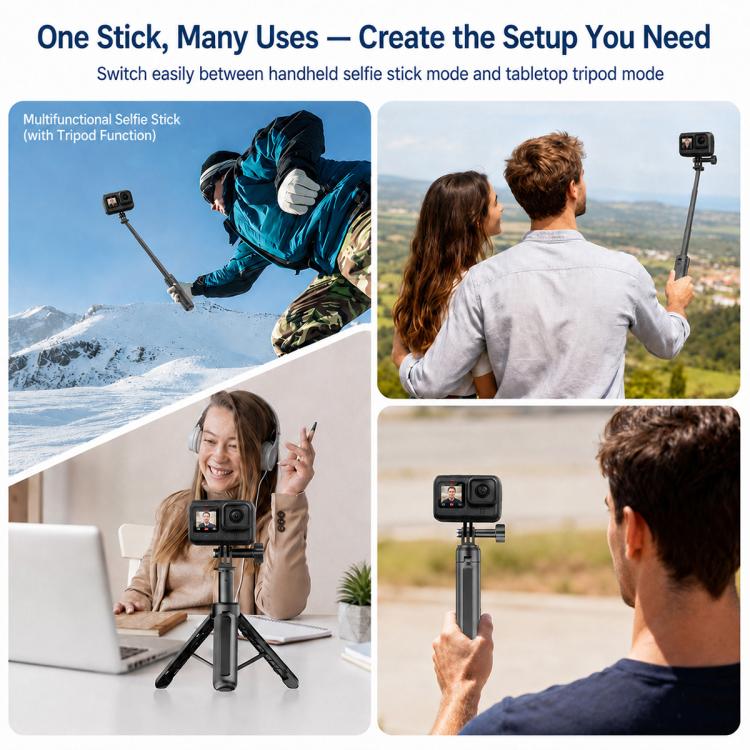 VT-13 Mini Tripod Handheld Selfie Stick for DJI, Insta360, GoPro and Other Action Cameras (Black) - Image 3