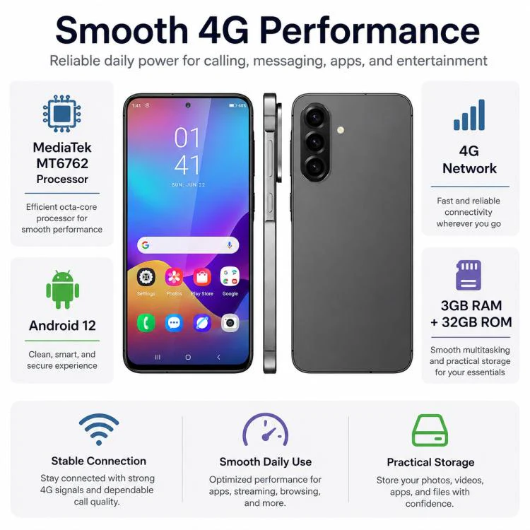 W&O X56, 3GB+32GB, 6.75 inch Android 12.0 Mediatek MT6762 Octa Core, Network: 4G, OTG, Plug:AU Plug(Black) - Image 8