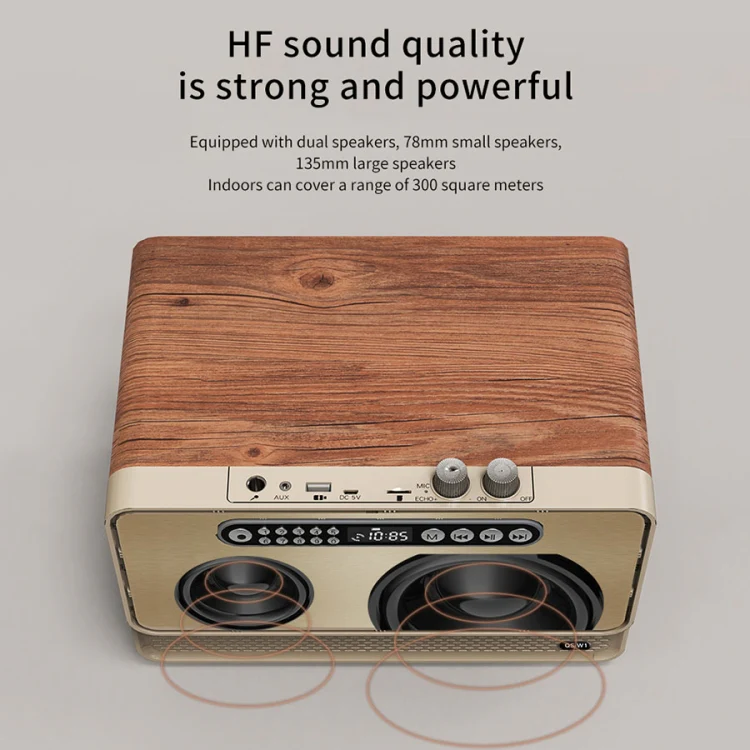 W1 Wooden HIFI Sound Effect Desktop Wireless Bluetooth Speaker(Gold) - Image 5