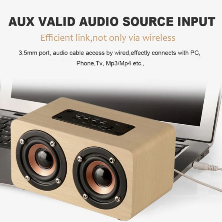 W5+ Wooden Wireless Bluetooth Speaker(Light Yellow) - Image 3