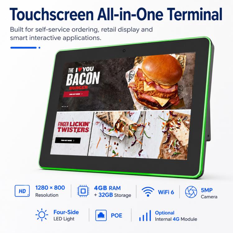 WA1059T 10.1 inch HD Touch Screen Digital Signage with Light, 4GB+32GB, Android 14 RK3576S Quad Core, Plug:EU Plug(Black) - Image 5