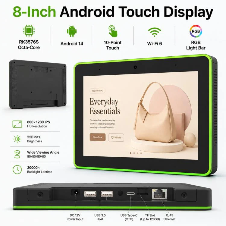 WA8059T 8 inch HD Touch Screen Digital Signage with LED, 4GB+32GB, Android 14 RK3576S Octa Core, Plug:UK Plug(Black) - Image 6