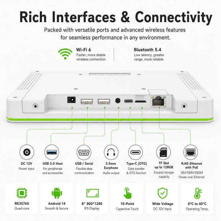 WA8059T 8 inch HD Touch Screen Digital Signage with LED, 4GB+32GB, Android 14 RK3576S Octa Core, Plug:UK Plug(White) - Image 9
