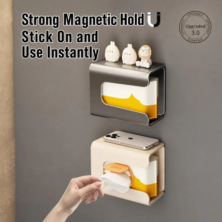 Wall Mounted Magnetic Tissue Holder No Drilling Carbon Steel Facial Tissue Box(Gun Metal) - Image 7