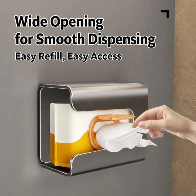 Wall Mounted Magnetic Tissue Holder No Drilling Carbon Steel Facial Tissue Box(Milky White) - Image 9