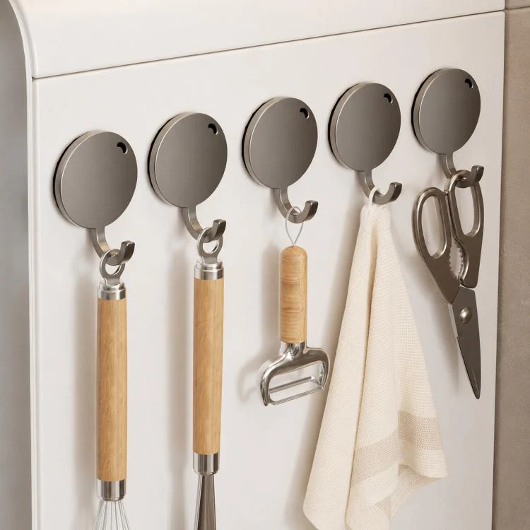 Wall Mounted No Drilling Magnetic Round Metal Hook, Type:5pcs Pack(Gray)