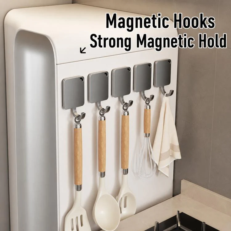 Wall Mounted No Drilling Magnetic Round Metal Hook, Type:5pcs Pack(Gray) - Image 3