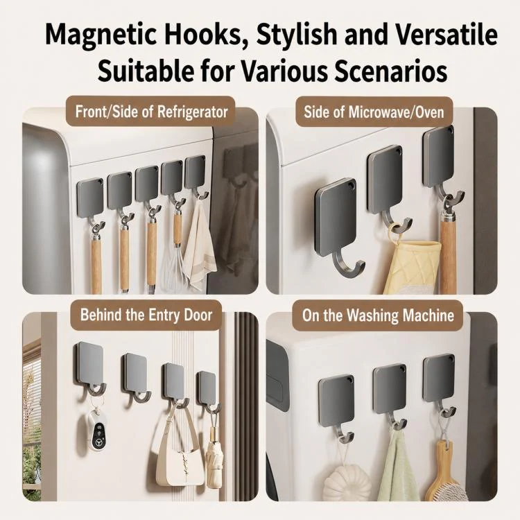 Wall Mounted No Drilling Magnetic Round Metal Hook, Type:5pcs Pack(Gray) - Image 9