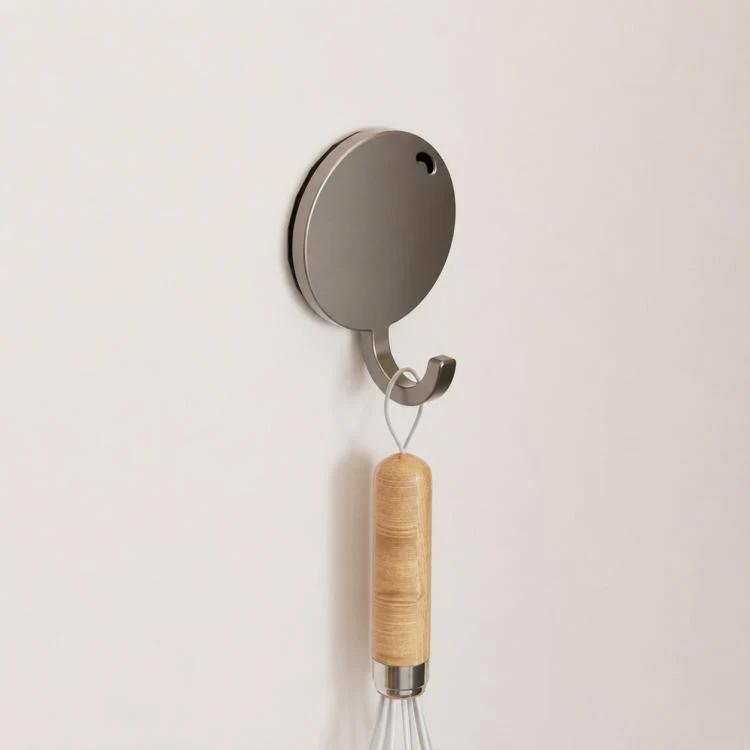 Wall Mounted No Drilling Magnetic Round Metal Hook, Type:Single Pack(Gray)