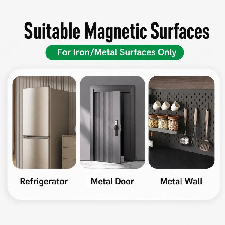 Wall Mounted No Drilling Magnetic Round Metal Hook, Type:Single Pack(Gray) - Image 10