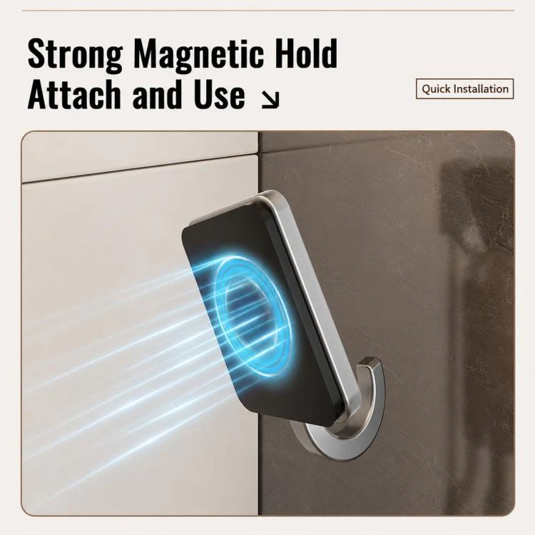 Wall Mounted No Drilling Magnetic Round Metal Hook, Type:Single Pack(Gray) - Image 5