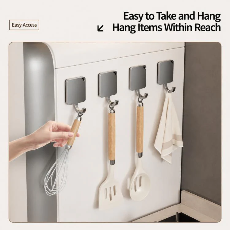 Wall Mounted No Drilling Magnetic Round Metal Hook, Type:Single Pack(Gray) - Image 7