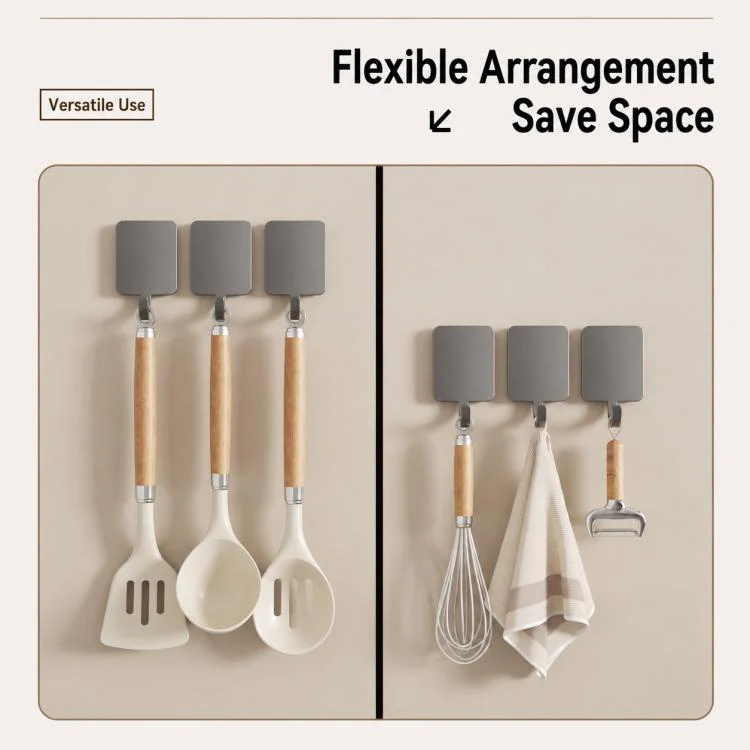 Wall Mounted No Drilling Magnetic Square Metal Hook, Type:Single Pack(Gray) - Image 6