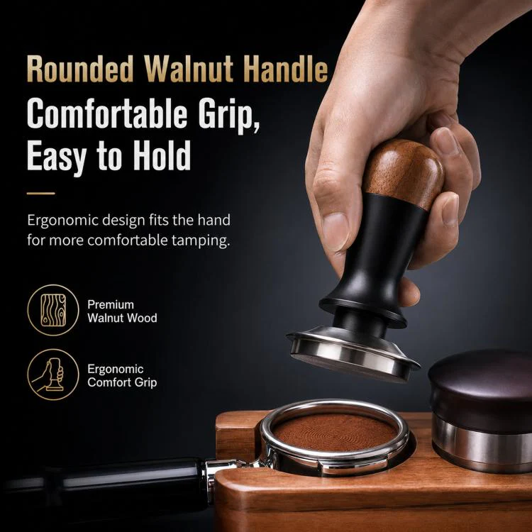Walnut Wood Handle Coffee Constant Force Tamper(58mm Threaded Bottom) - Image 5