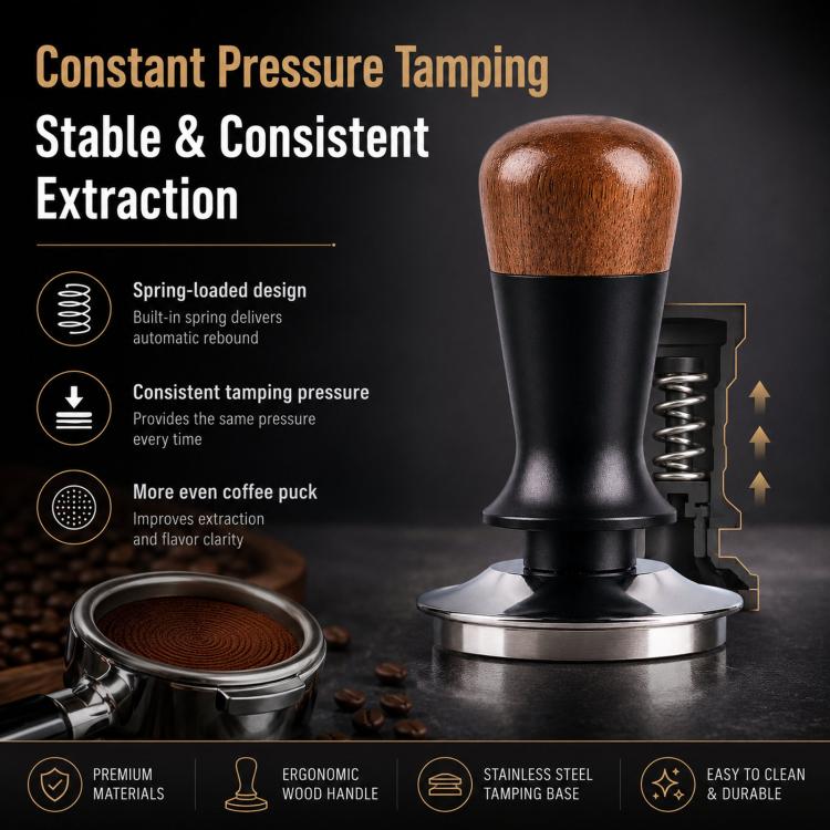 Walnut Wood Handle Coffee Constant Force Tamper(58mm Threaded Bottom) - Image 7