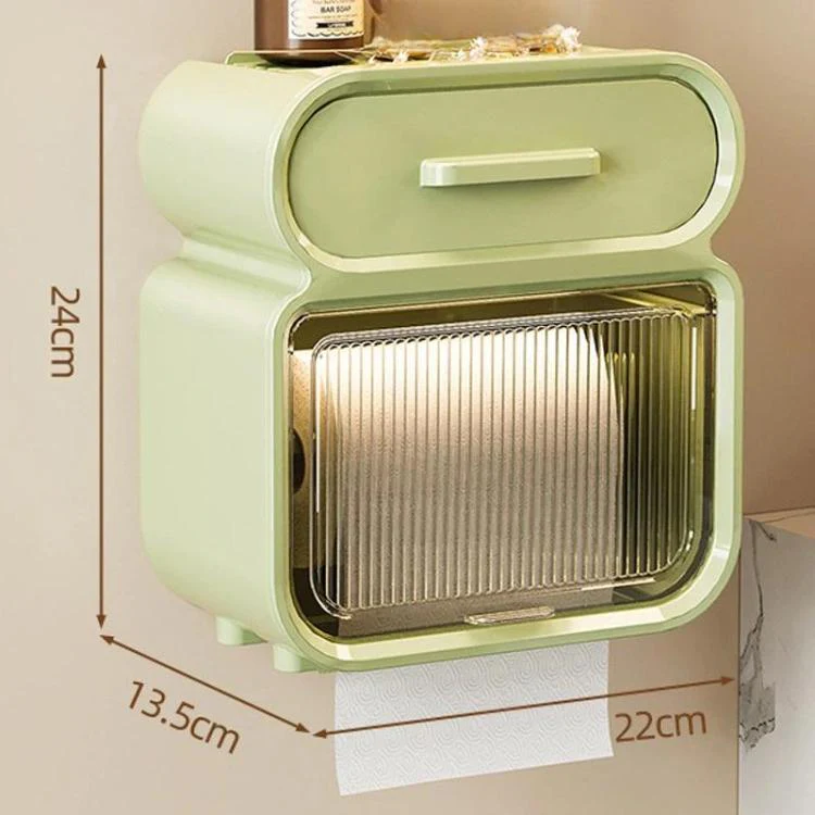 Waterproof Wall-Mounted Punch-Free Tissue Storage Rack For Bathroom & Washroom, Spec: Large Green