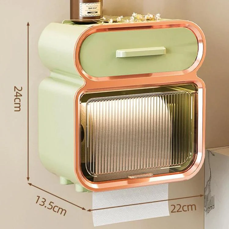 Waterproof Wall-Mounted Punch-Free Tissue Storage Rack For Bathroom & Washroom, Spec: Large Green Gold